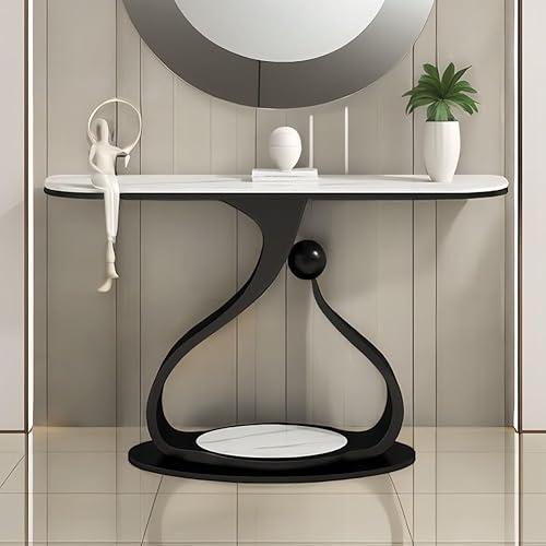 DECAKE Tavolo consolle Moderno con Piano in Marmo Artificiale, Elegante Tavolo da Ingresso per Divano, Ideale per la Decorazione del Soggiorno. - Black 2 - 120cm