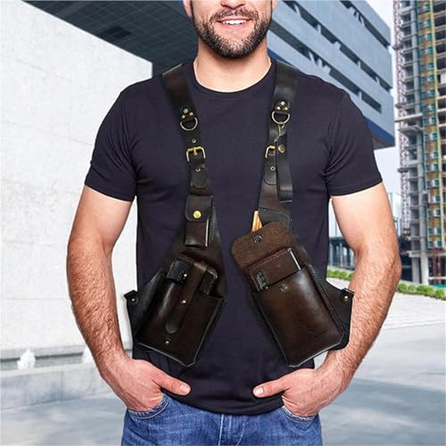 Retro Anti-Theft Leather Double Shoulder Armpit Bag Outdoor Adjustable Wallet Phone Case For Men Shoulder Holster Bags3