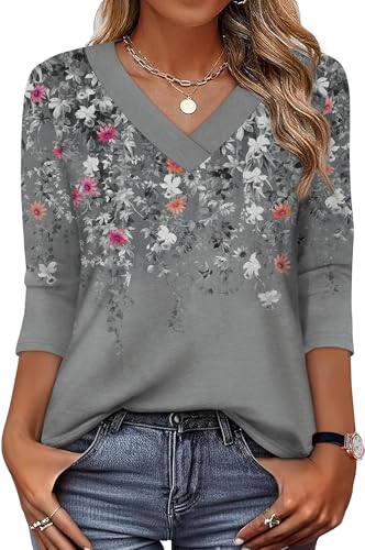 Image of XIEERDUO 3 /4 Length Sleeve Womens Tops V Neck T Shirts Summer Clothes Basic Blouses Dressy Casual 2026 Spring Outfits