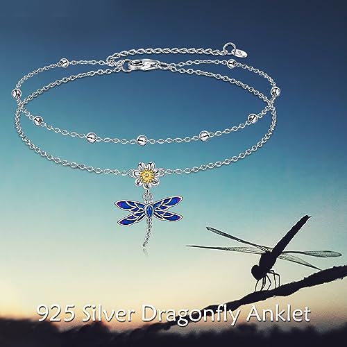 Image of YAFEINI Anklet Bracelets for Women Girls Sterling Silver Hummingbird /Dragonfly /Butterfly Link Chain Anklets Jewelry Gifts