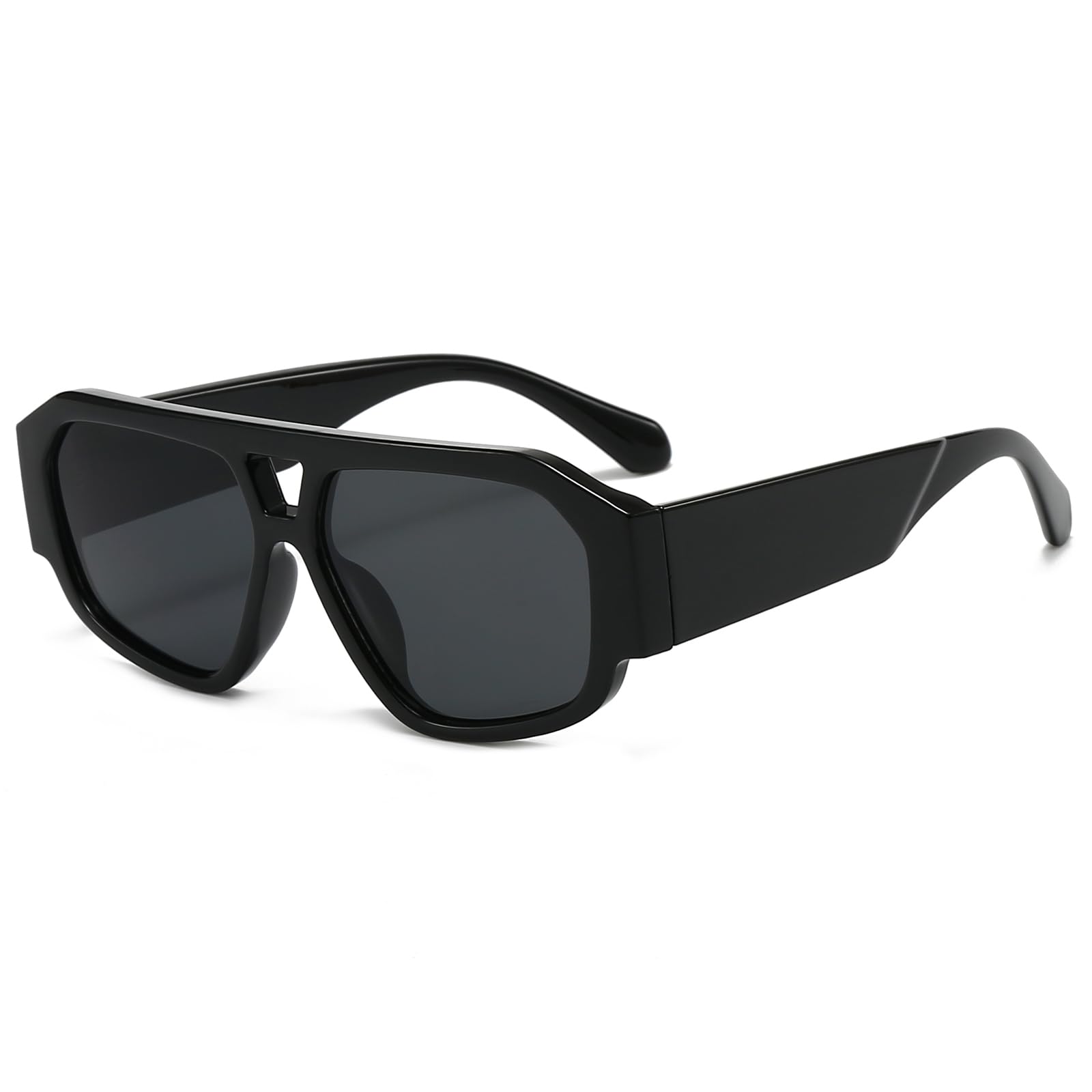 YAMEIZE Retro Pilot Sonnenbrille für Damen 70er Jahre Doppelbrücke Sonnenbrille Vintage Quadratischer Rahmen Klobige Schattierungen Brille UV400