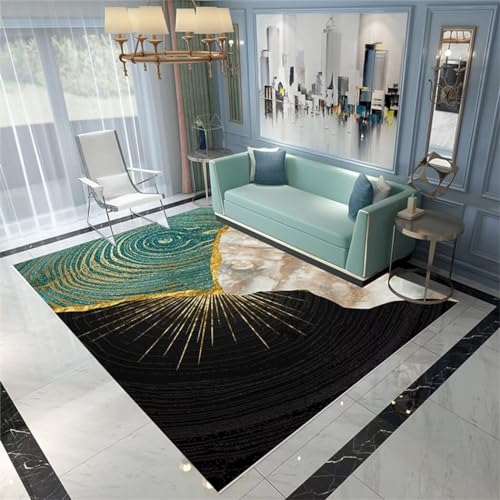 Tapis de salon unicolore et abstrait vert aux finitions soignées - 2