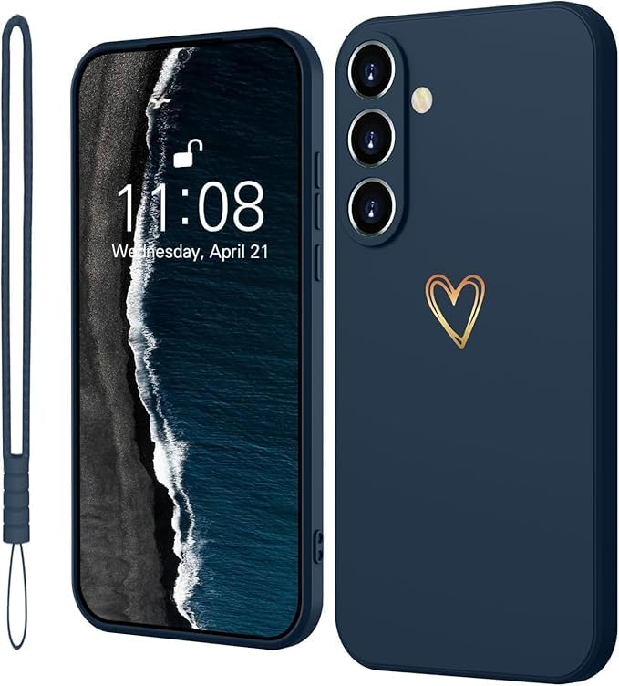 Mitetabo Hülle für Handyhülle Samsung Galaxy A56 5G Silikon mit Gold Liebesherz,Samsung A56 Hülle Dünn Gold Love Schutzhülle Slim Kratzfeste Rundumschutz Case für Samsung Galaxy A56 Blau