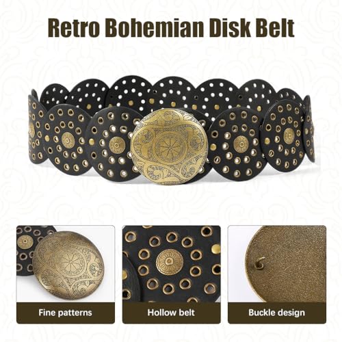 Image of SANNIDHI Women Leather Belt Dresses Stylish Vintage Boho Waist Belt Western Punk Cow Metal Buckle Belts Y2K Accessories Belt Jeans, Dresses, Skirts, Black