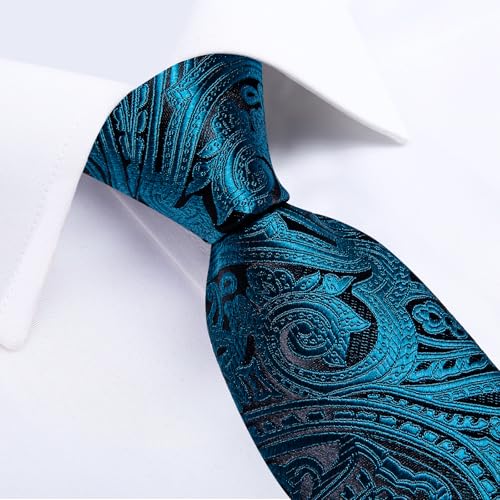 Image of DiBanGu Silk Floral Ties for Men Woven Paisley Necktie and Tie Clip Handkerchief Cufflinks Set for Party Wedding