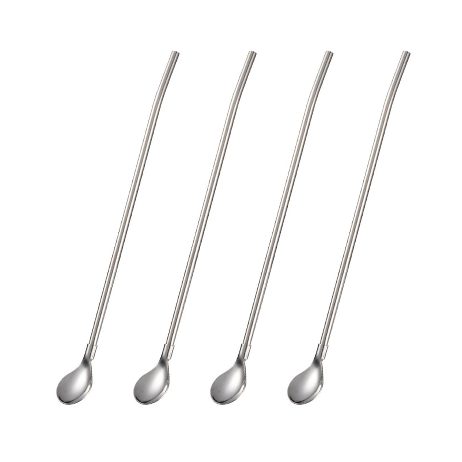 our fave Of 4 Stainless Steel Straw Spoon Long Handle Stirrer Beverage Drinking 304 Stainless Steel for Cocktail Stirring Stirring Spoon Straw