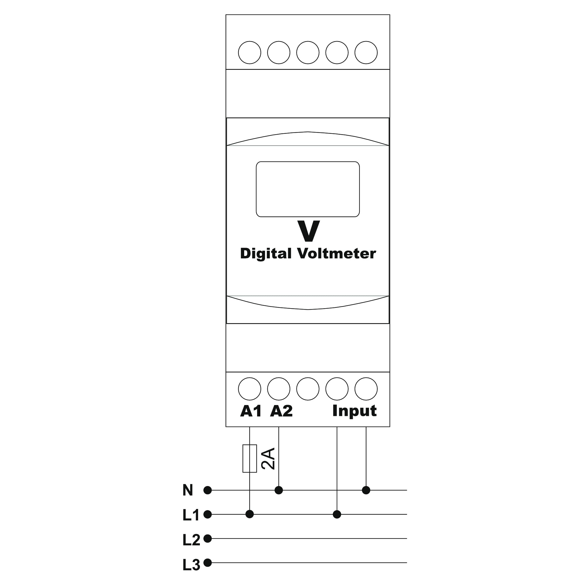 Tense DV-DIN - Misuratore di tensione alternata, voltmetro AC, montaggio su guida DIN, 0-500 V, monofase