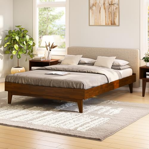 Bme Catherine Queen Platform Bed Frame, Modern Bed Frame Without Headboard, Wooden Low Profile Bed Frame, Acacia Wood Platform Bed Frame, No Box Spring Needed, Supports up to 800lbs - Dark Chocolate