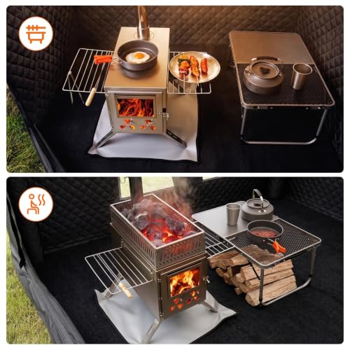 Wood Burning Sauna Hot Tent Stove, 2 in 1 Tent Wood Burning Stove with Chimney Pipe for Outdoor Camping Heating, Camping, Hunting, Heating, Cooking, Ice Fishing, Boiling Water - Image 5