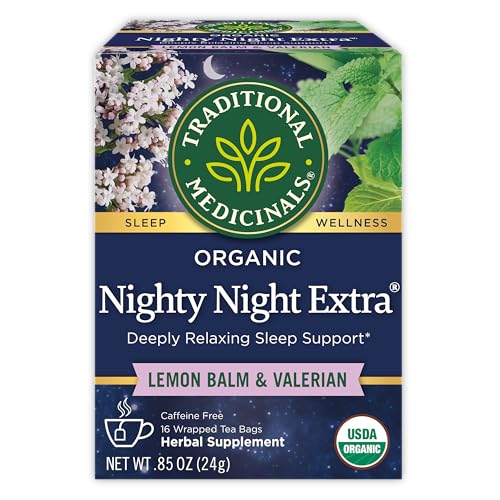 Traditional Medicinals Organic Nighty Night Extra Tea With Valerian Root for Relaxation, 16 Tea Bags (Pack of 1)