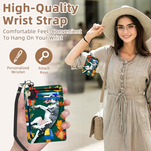 Credit Holder Slim Wallet, PU Leather RFID Blocking, Women & Men Front Pocket Small Card Holder, Credit Card Wallet with Wristlet, Convenient Travel Business, Maple Leaves Cute Dog3