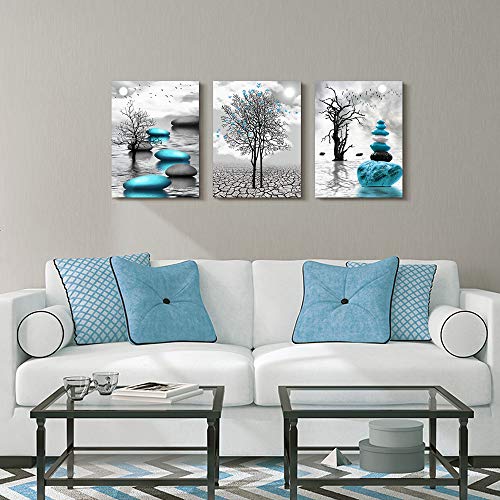 MHARTK66 Black White Canvas Wall Art for Living Room Turquoise Modern Artwork Nature Tree Lake Landscape Bathroom Pictures Bedroom Wall Decor - Image 4