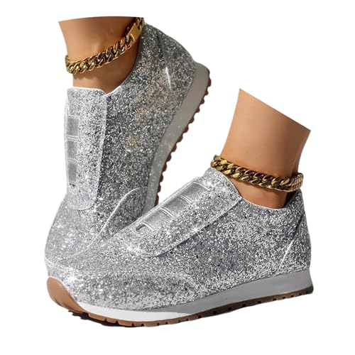 Generisch Glitzer Schuhe Damen Glänzend Sneaker Party Turnschuhe Festliche Silvester Stiefeletten Elegant Karneval Laufschuhe Pailletten Rave...
