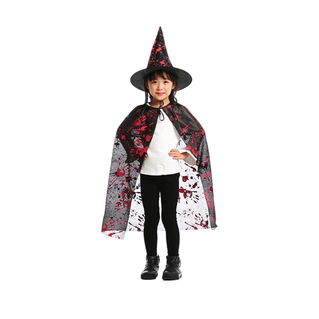 WP WANNA PARTY Polyester Wanna Party Vampire Dracula Devil Cloak Cape Halloween Cape Reversible For Halloween Cosplay Costume For Kids, Black