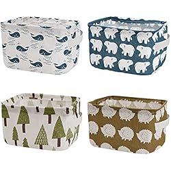 Estanteria Bloomingville MengH-SHOP Cesta de Almacenamiento de Tela Plegable Conjuntos de Organizador de Almacenamiento de Lino de Organizador de Caja de Pequeño con Asas 4 Piezas