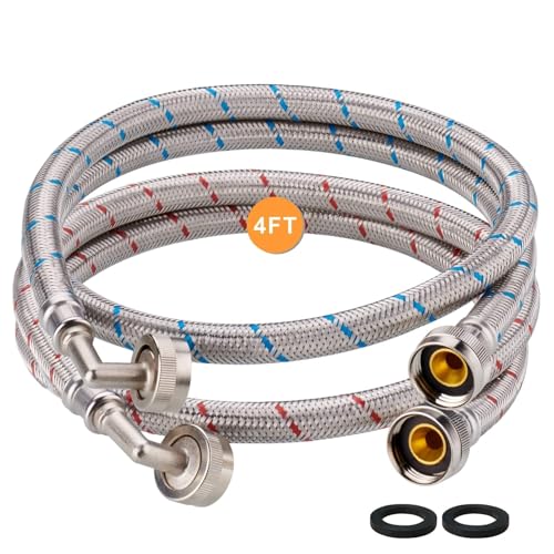 Wellup Washing Machine Hoses 4 Ft Premium Stainless Steel With 90 Degree Elbow cover