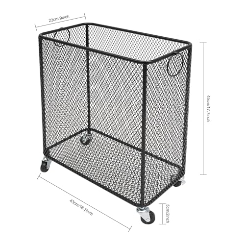 Image of Wire Metal Rolling Laundry Basket On Wheels,Mesh Wire Laundry Basket Storage Cart for Bathroom Bedroom Dirty Clothes Storage (B)