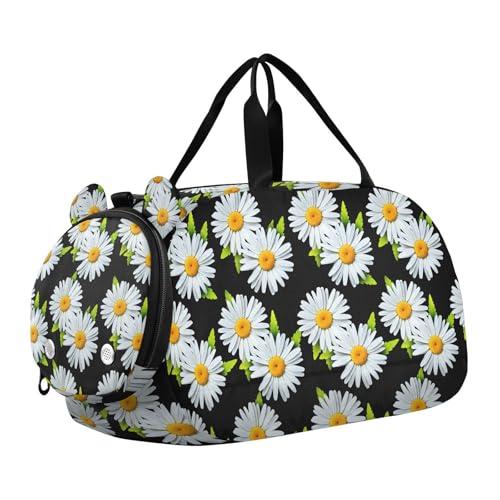 Leaves Floral Black Kids Travel Duffel Bag for Boys Girls Overnight Weekend Tote Bag with Shoes Compartment for Trip Beach Swim