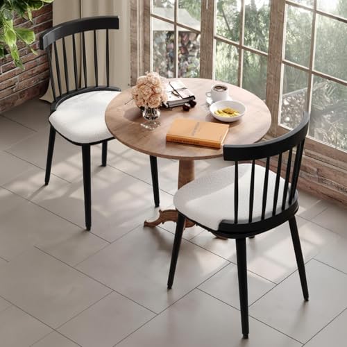 Bekrvio Juego de 2 sillas de comedor de madera maciza, Windsor Sillas de comedor de madera, patas de Hplz engrosadas, sillas de cocina con respaldo, silla tapizada de sencillez moderna para cocina
