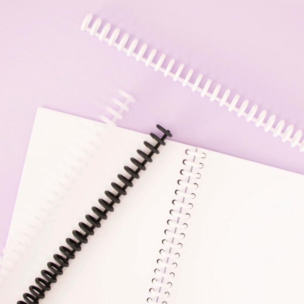 Craftelier - Encuadernadora Manual de 30 Agujeros - Perforadora con 6 Anillas Tonos Blanco y Negro - Perfora hasta 5 Hojas - Compatible con Tamaños de A4, A5, A6, A7 - Para Cuadernos y Scrapbooking