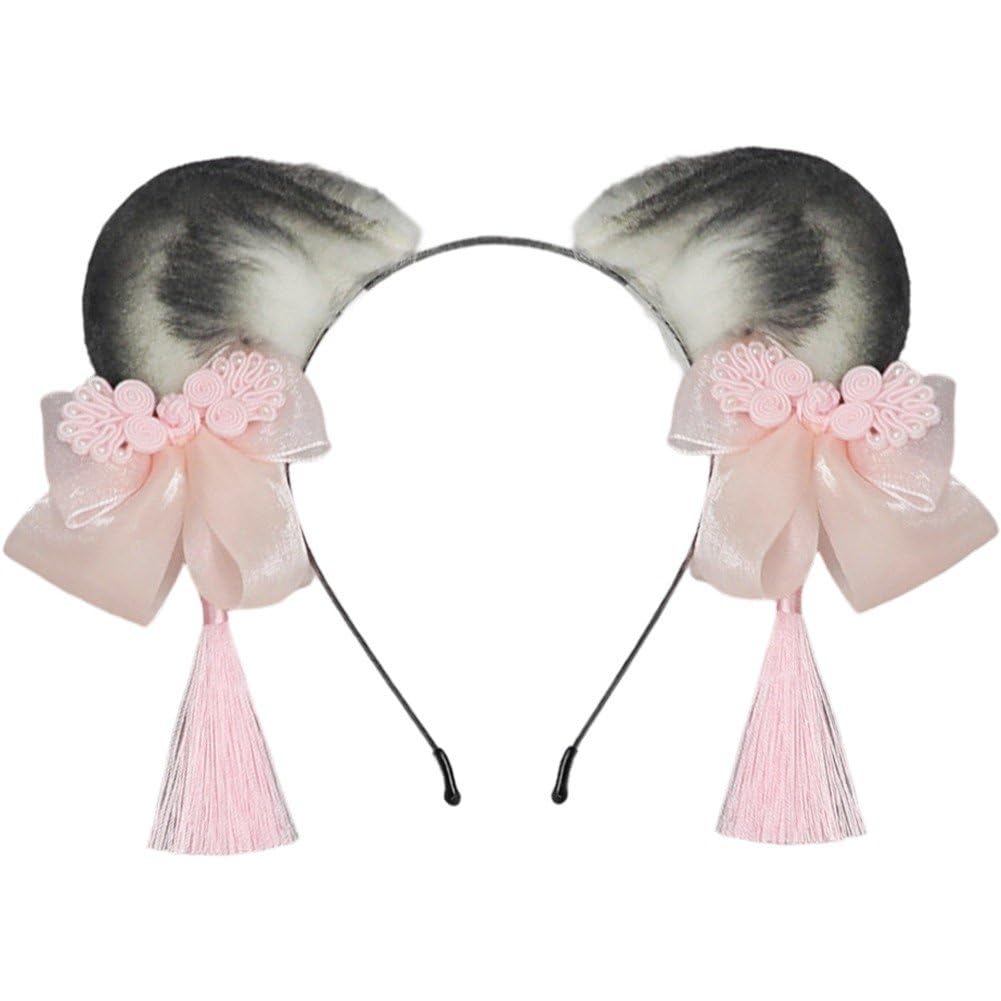 Bandeau lolita oreilles de panda avec pompon fait main pour coiffure hanfu fille