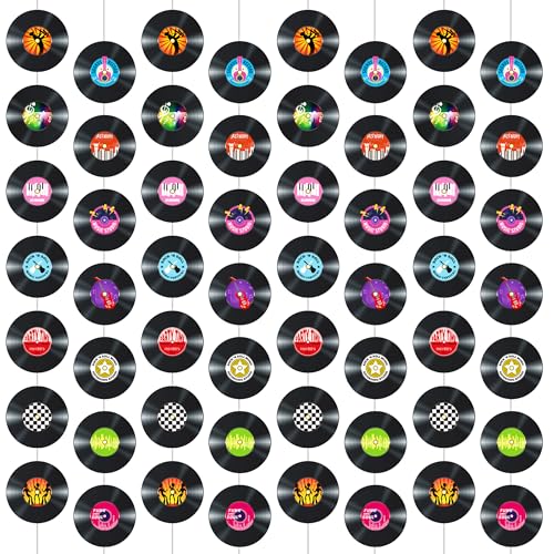 8pcs Vinyl Records Theme Garlands for Rock and Roll Party Hanging Decorations Retro Vinyl Record Room Wall Decor for 50s 70s 90s Style Birthday Rock Music Dj Party Baby Shower Supplies