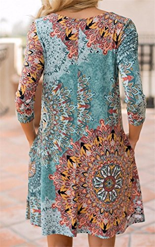 ETCYY Women's Long Sleeve Floral Printed Casual Swing T-shirt Dress With Pockets,Flower,Large - Thumbnail 2