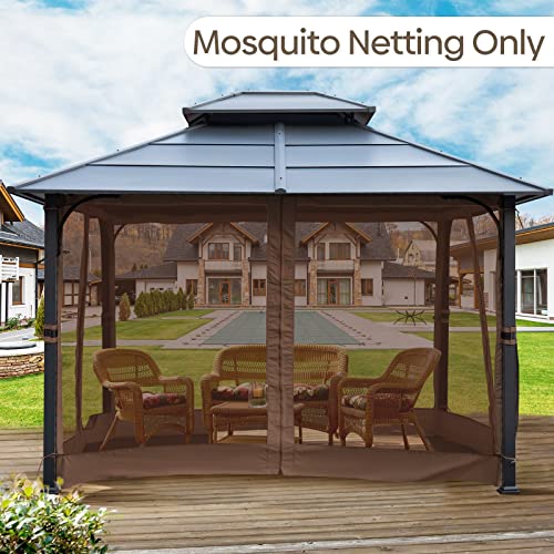 Akeacubo Patio Mosquito Netting For Gazebo 10'X12' - Outdoor Patio Netting Screen For Porch, Universal Replacement Mosquito Curtains With Zipper, Durable 4-Panel Mosquito Screen For Patio (Brown) #TOP4