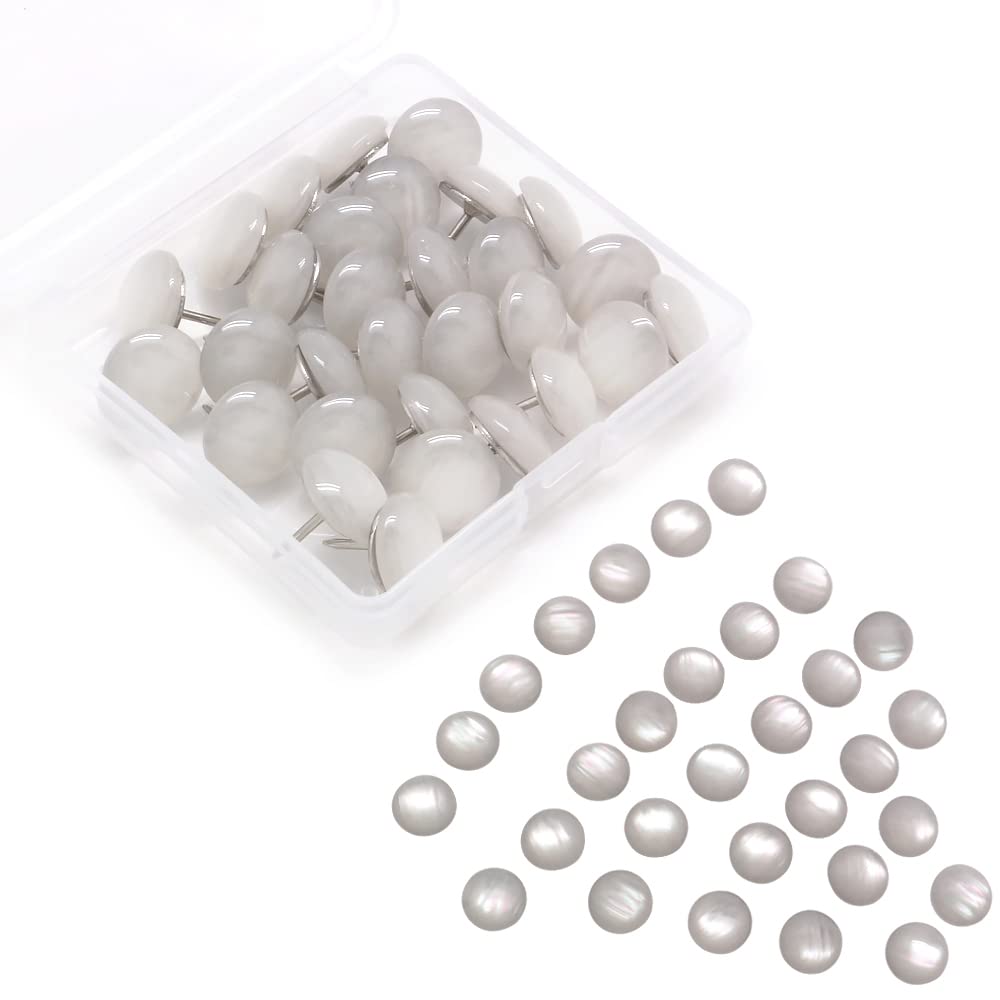 Pushpins 30 Pieces Thumbtacks Decorative Cute White Round Push Pins for Cork Board Colorful Cubicle Decor Desk Decorations Women Office for Photo Wall, Map Pins, Feature Wall, Whiteboard