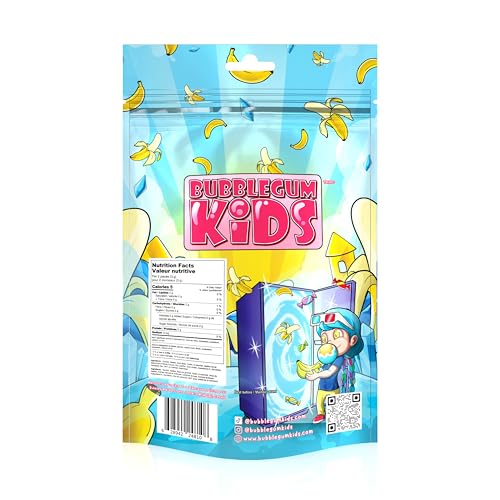 Image of Bubblegum Kids Hannah's Frozen Banana Sugar Free Gum | Sugarless Gum with Xylitol | Vegan, Peanut Free, Low Calorie Candy Alternative for Kids & Adults | Resealable Bag, 55 Pieces Per Pack, 1 Pack