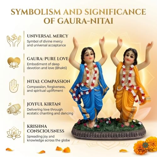 Image of Sri Sri Gaura Nitai Idol Marble Finish | Radha Krishna Gaura Nitai Murti for Home Temple | ISKCON Style Gaur Nitai Statue for Puja Room, Vastu & Spiritual Decor (6 Inch)