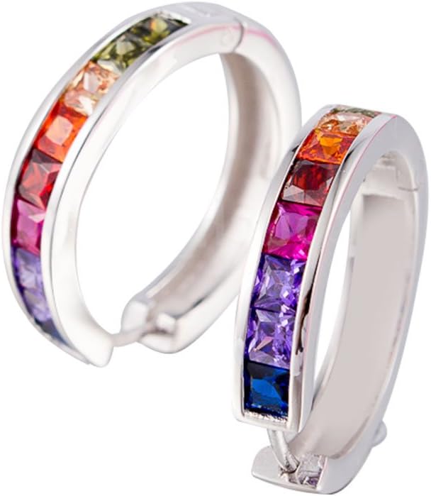 Rainbow Corundum Ruby Half Eternity Earring Studs 925 Sterling Silver