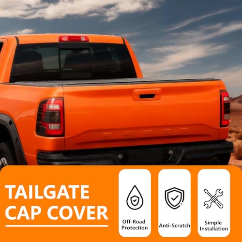 Image of G-PLUS Tailgate Spoiler Cap Molding Compatible with Ram 2500 3500 2019-2022 | 68364364AA Black Textured Tailgate Trim Cover 62.36 inch