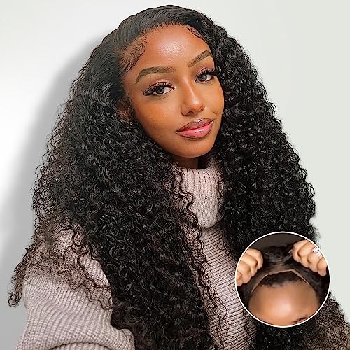 Image of Wear and Go Kinky Curly Glueless Wig Human Hair, 6x4 Pre-Cut HD Lace Front Glueless Wigs Pre-Plucked, Transparent Lace Closure Wigs 200% Density 30 inch