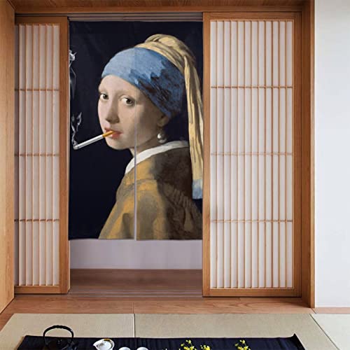 のれん くわえタバコの少女 咥えタバコの少女 間仕切り 暖簾 遮光のれん 和風のれん 目隠し ドアカーテン シェードカーテン つっぱりカーテン おしゃれ 防寒 断熱 間仕切りカーテン 部屋仕切り 四季兼用 キッチン リビング 出入り口 飾り物 引越し祝い