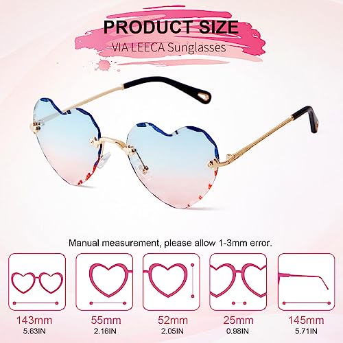 VIA LEECA Heart Rimless Sunglasses for Women, Trendy Cute Grandient Sun Glasses with Metal Frame2