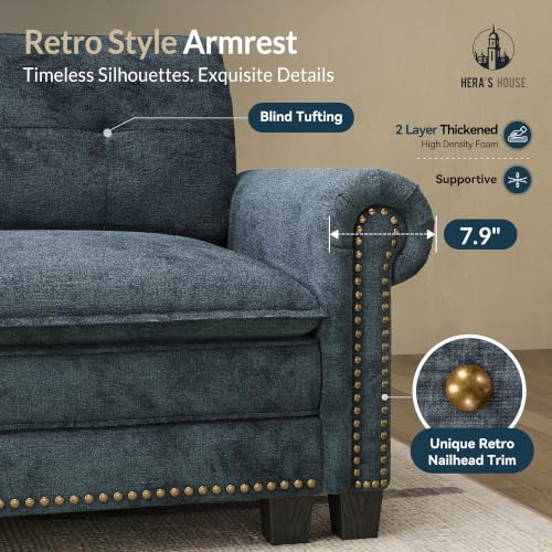 Image of HERA'S HOUSE 150 inch Oversized U Shaped Modular Sectional Couch Living Room | Mid-Century Modern 6-Seater Cloud Sofa, Cyan, Rolled Arms & Nailhead Trim, Wider & Deeper Seats, Ottoman, Chenille