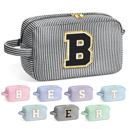 Image of YOOLIFE Bridesmaid Proposal Gifts - Personalized Bridal Shower Bridesmaid Bride To Be Bachelorette Party Gifts Maid Matron Honor Gifts, Monogram Initial Black Makeup Bag Cosmetic Bag, Black B