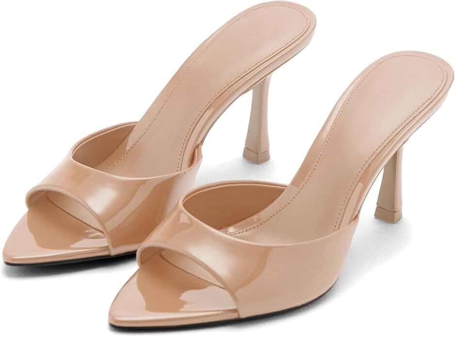 Wnshonzy Heeled Sandals For Women Pointed Open Toe High Heels Stiletto Pumps Mule Slip on Sexy Trendy Slingback
