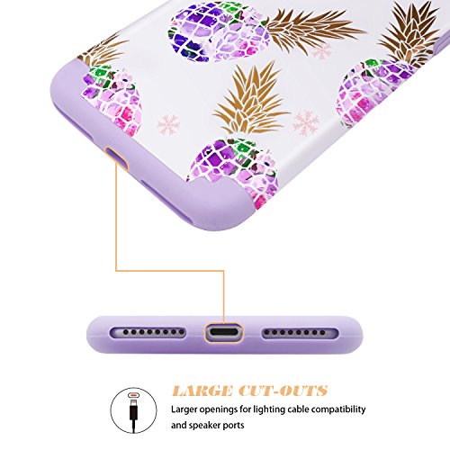 Fingic Iphone 8 Plus Case Purple,7 Plus Case, Floral Pineapple&Snowflake Thin Case Hard Pc&Soft Rubber Anti-Scratch Shockproof Phone Case For Iphone 8/7 Plus,Floral Pineapple/Purple #TOP4