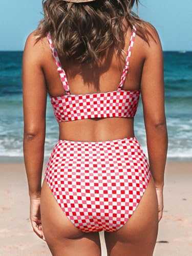 Image of CUPSHE Women's Bikini Sets Two Piece Swimsuit High Waisted V Neck Twist Front Adjustable Spaghetti Straps Bathing Suit