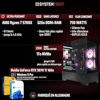 SYSTEMTREFF PC Gamer High-End AMD Ryzen 7 5700X 8x4.6GHz | Nvidia RTX 5070 TI 16Go | 1To M.2 NVMe | 32Go DDR4 RAM | Windows 11 | Ordinateur de Bureau pour Les Joueurs, Les Gamers & Streamer