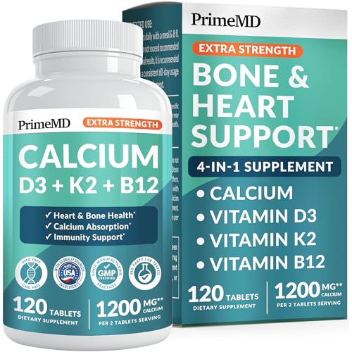 4-in-1 Calcium 1200 mg with Vitamin D3 K2 - Extra Strength Calcium Supplements for Women & Men with D3 K2 Vitamin 5000 IU - Everyday Vitality Supplement - Vegan-Friendly Gluten-Free Non-GMO (120ct)