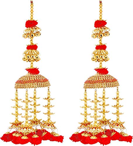 Traditional Wedding Wear Punjabi Red kalere/Kaleera/Kalera/Bridal Hand Hanging/kaleera for Brides/Girls/Women(AAA AD Stone Premium Range)(10.5 inch Long 3 Inch Wide) by Indian Collectible