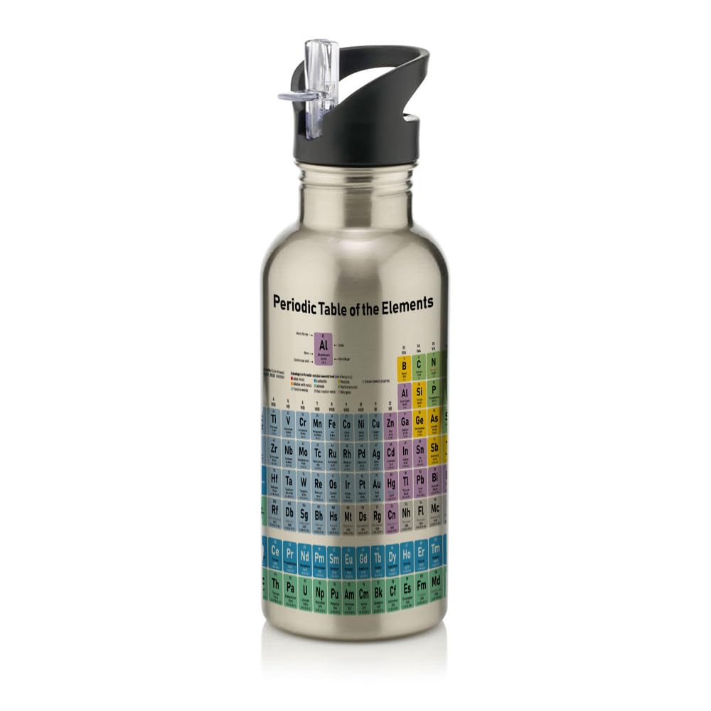 Getagift Periodic Table Water Bottle, Stainless Steel 600ml Water Bottle with Straw. (Silver)