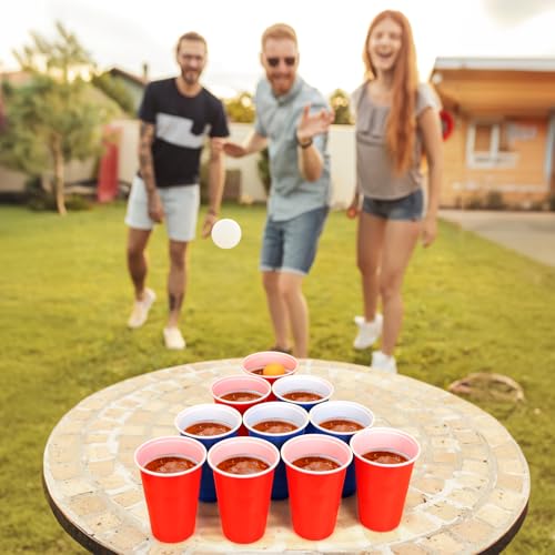 Zeawavsl Bierpong Becher Set, Beer Pong Becher Enthält 50 Becher und 12 Tischtennisbälle, 500ML Beerpongbecher Wiederverwendbare Beerpong Partybecher für Party Trinkspiele Camping Geburtstag Hochzeit