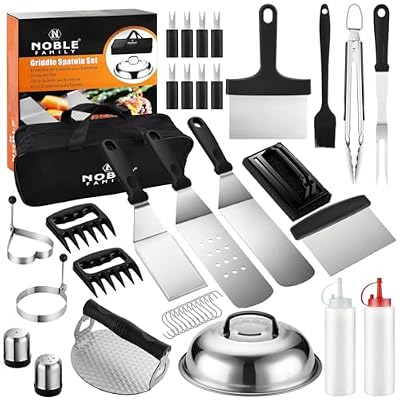 N NOBLE FAMILY 38PC Flat Top Grill Griddle Accessories Set - Must Have for Your Outdoor Griddle with Professional Griddle Spatula, Cleaning Kit, Grill Basting Cover - Ideal Griddle Gift for Men Women