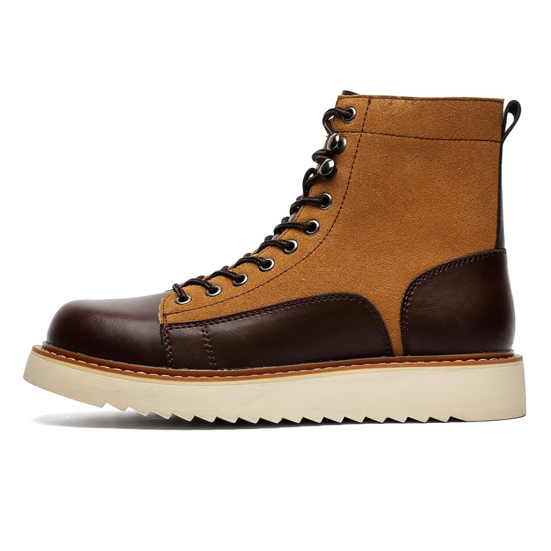 Men's Suede Leather Combat Boots, Lace-up Work Boots with Platform Sole