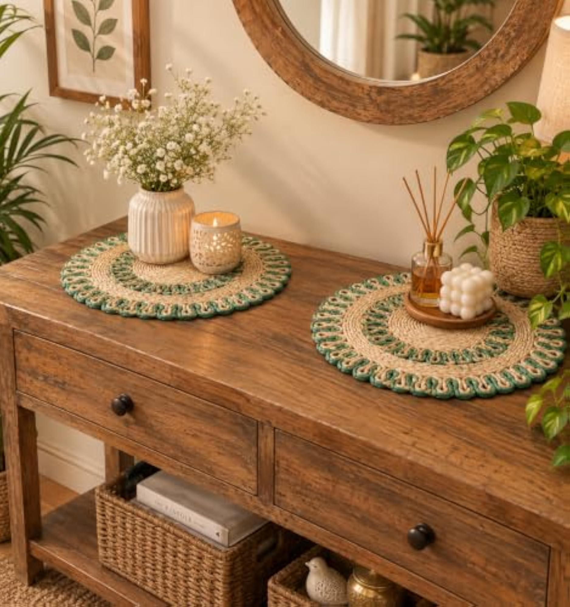 Eco-Friendly Heat-Resistant Jute Crochet Round Mat