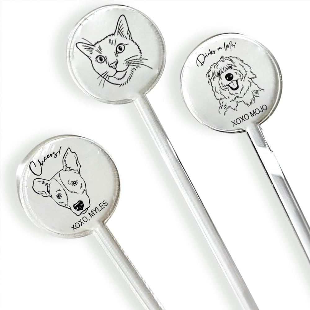 Coolslove Personalized Wedding Dog Stir Sticks, Custom Illustrated Pet Acrylic Cocktail Stirrers, Acrylic Cocktail Stirrers, Wedding Drink Sticks,